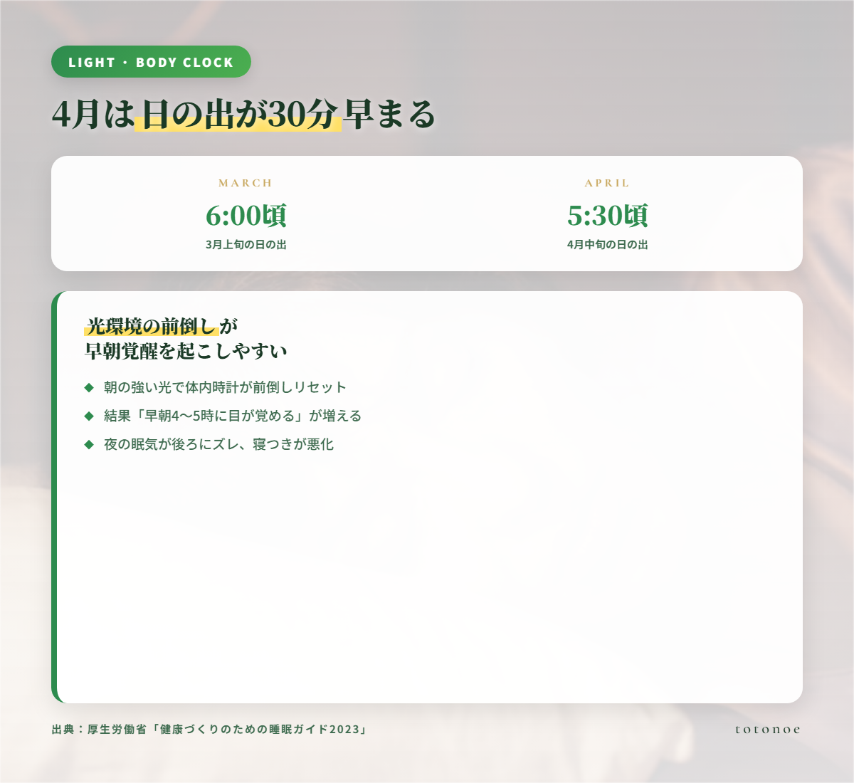 春の光環境と体内時計の関係