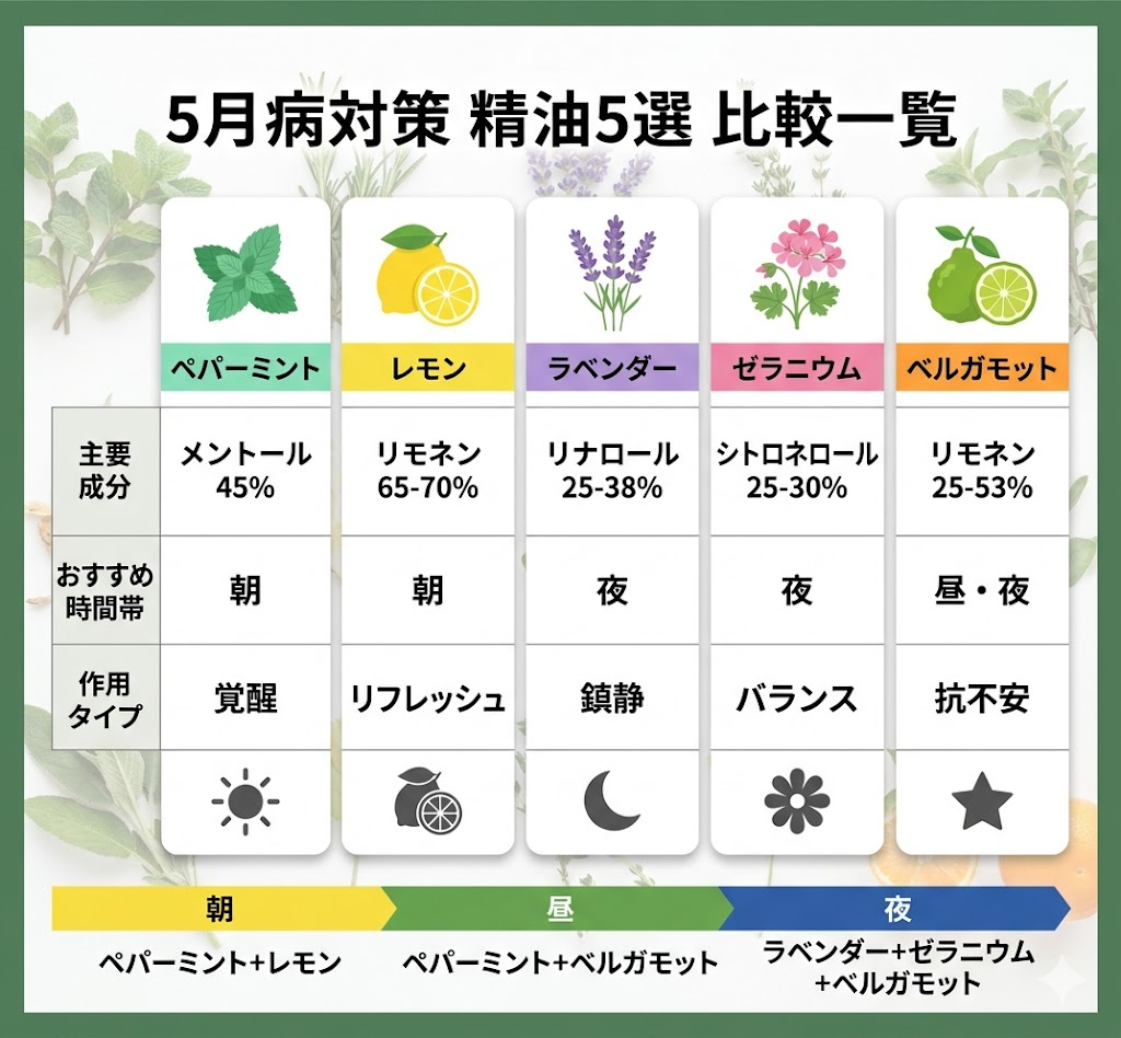 精油5選 比較一覧