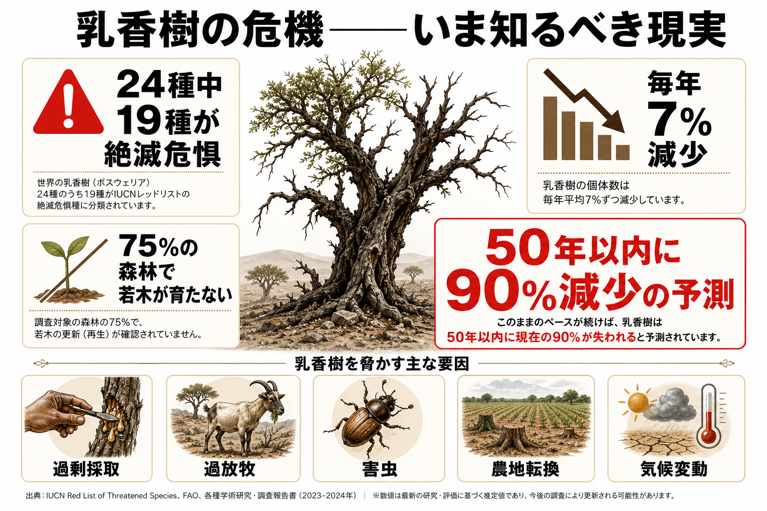 乳香樹の危機——50年で90%減少の予測データ