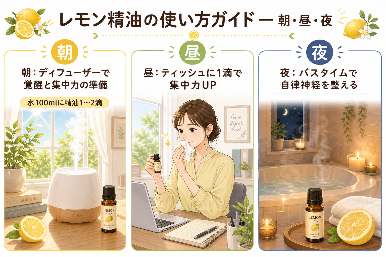 レモン精油の使い方ガイド 朝昼夜