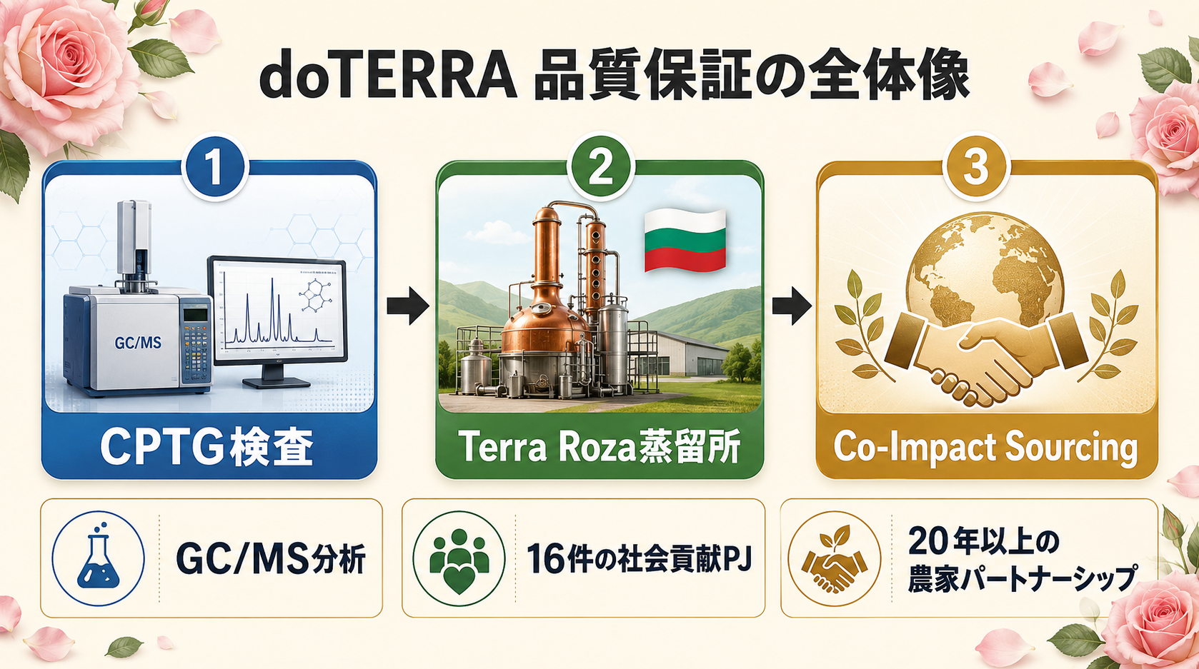 ブルガリアンローズ精油の科学 — 成分・産地・品質基準を徹底解説 64 図解