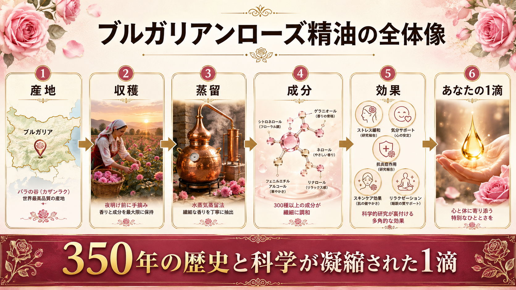 ブルガリアンローズ精油の科学 — 成分・産地・品質基準を徹底解説 76 図解