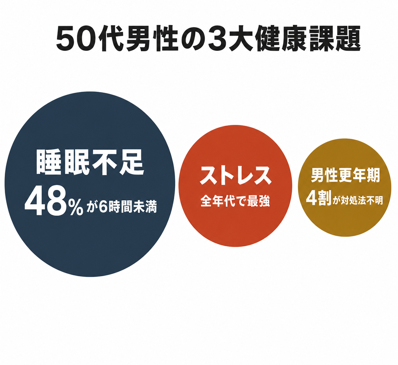 父の日に"健康"を贈る ── 50代からの睡眠・ストレスケアに精油が選ばれる理由 6 図解: 50代男性の3大健康課題