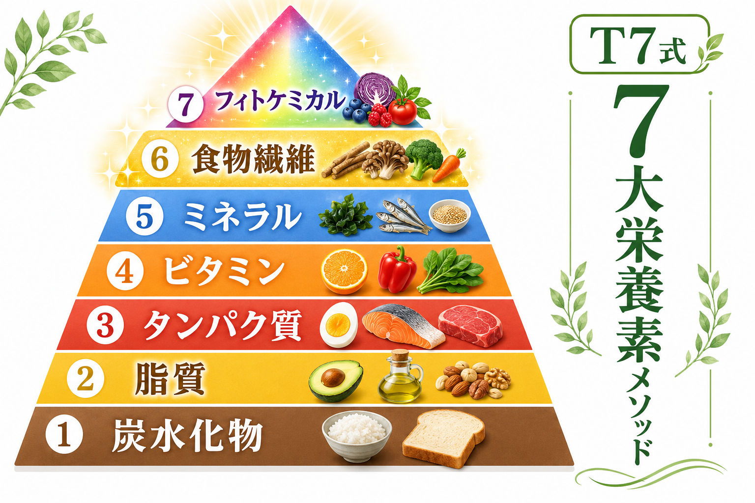図解: T7式7大栄養素のピラミッド図