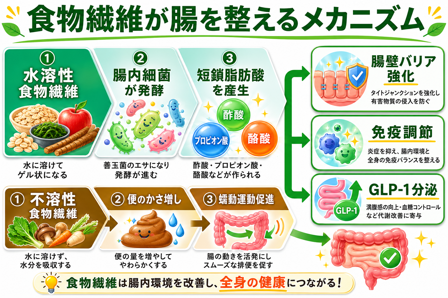 図解: 食物繊維が腸を整えるメカニズム