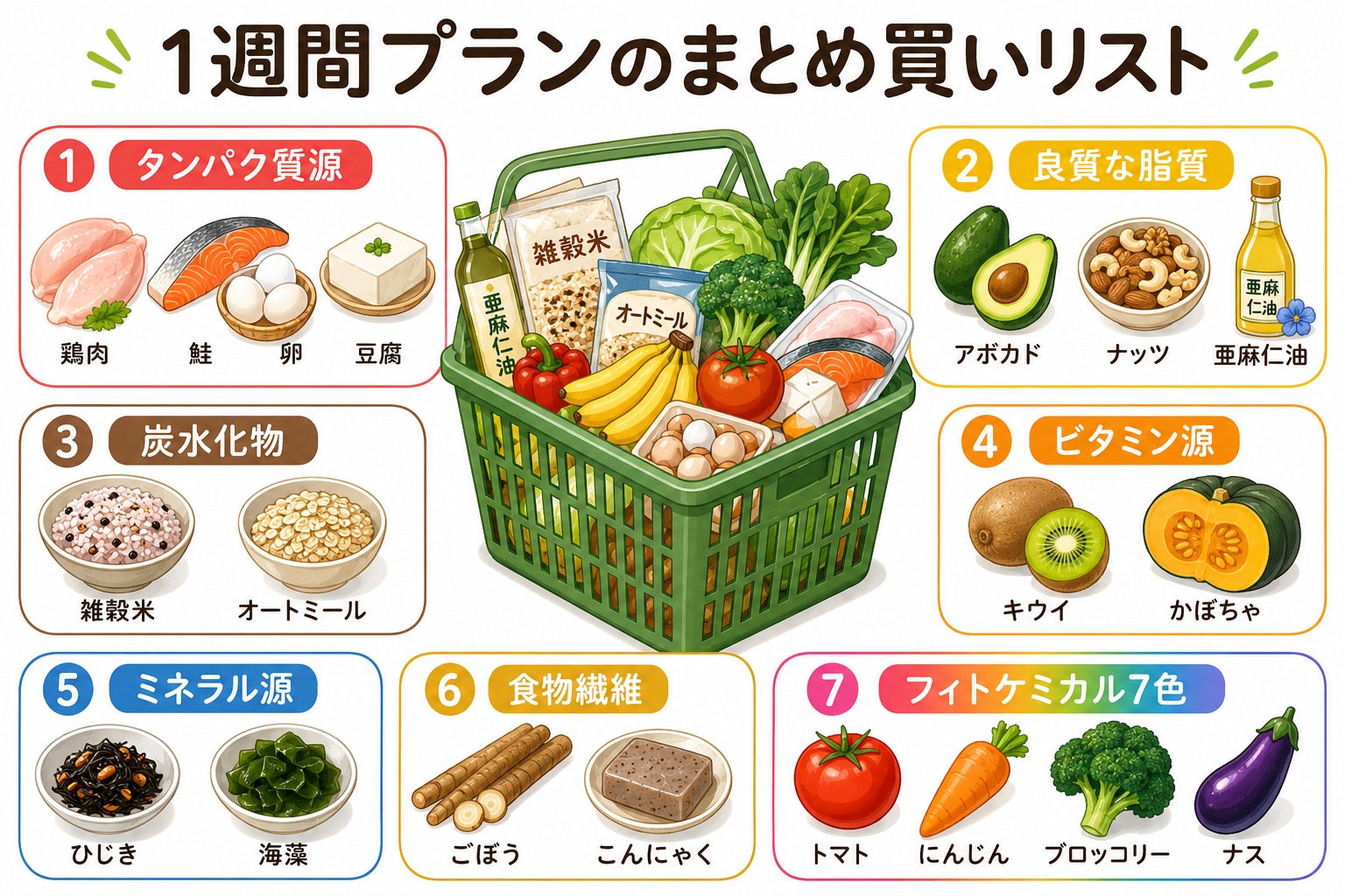 図解: 1週間プランの買い物リスト