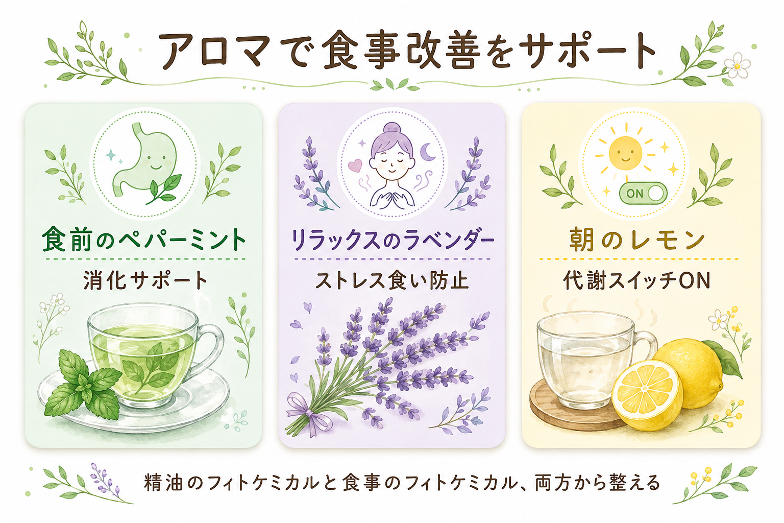 図解: アロマで食事改善をサポートする方法
