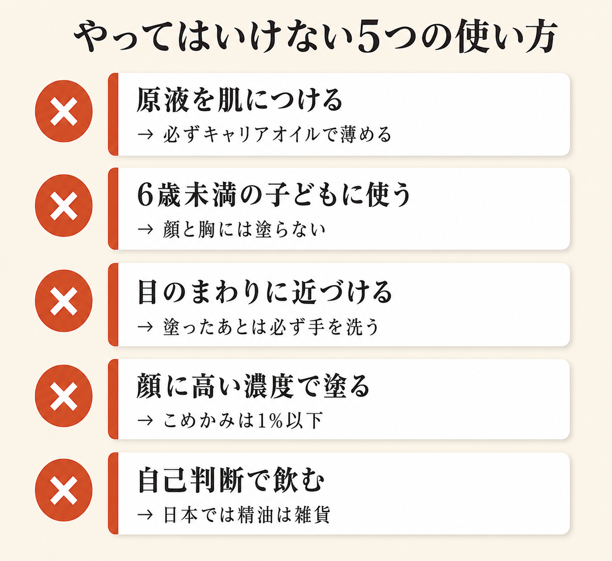 ペパーミント精油は頭痛に使える?──こめかみ塗布の希釈率と6つの禁忌をエビデンスで解説 10 ペパーミント精油でやってはいけない5つの使い方