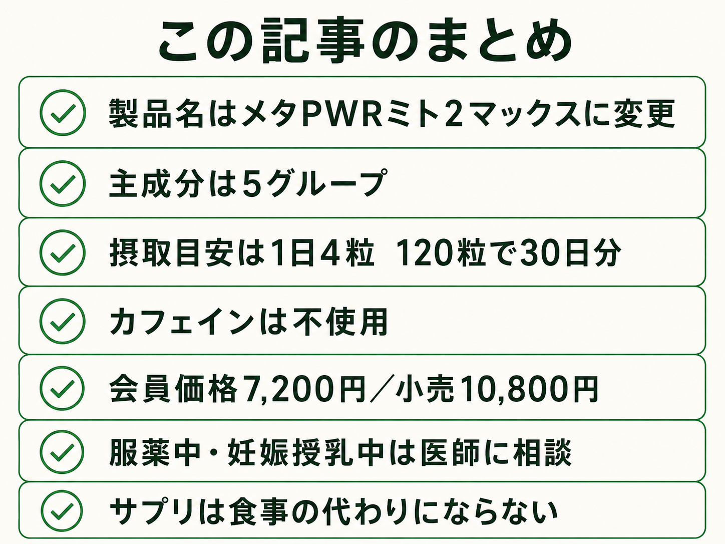メタPWRミト2マックスとは|成分・飲み方・価格を公式情報で徹底解説 62 この記事のまとめチェックリスト